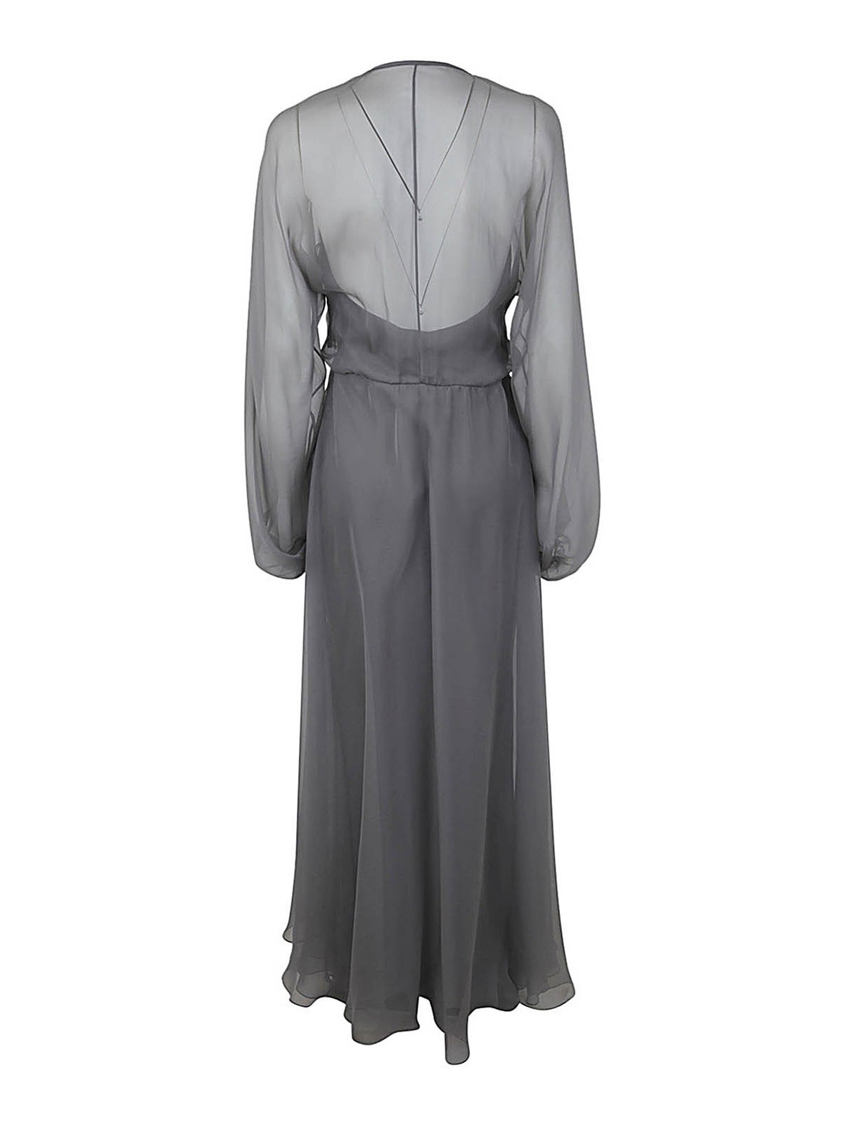Shop Giorgio Armani Long Sheer Effect Silk Dress In Grey