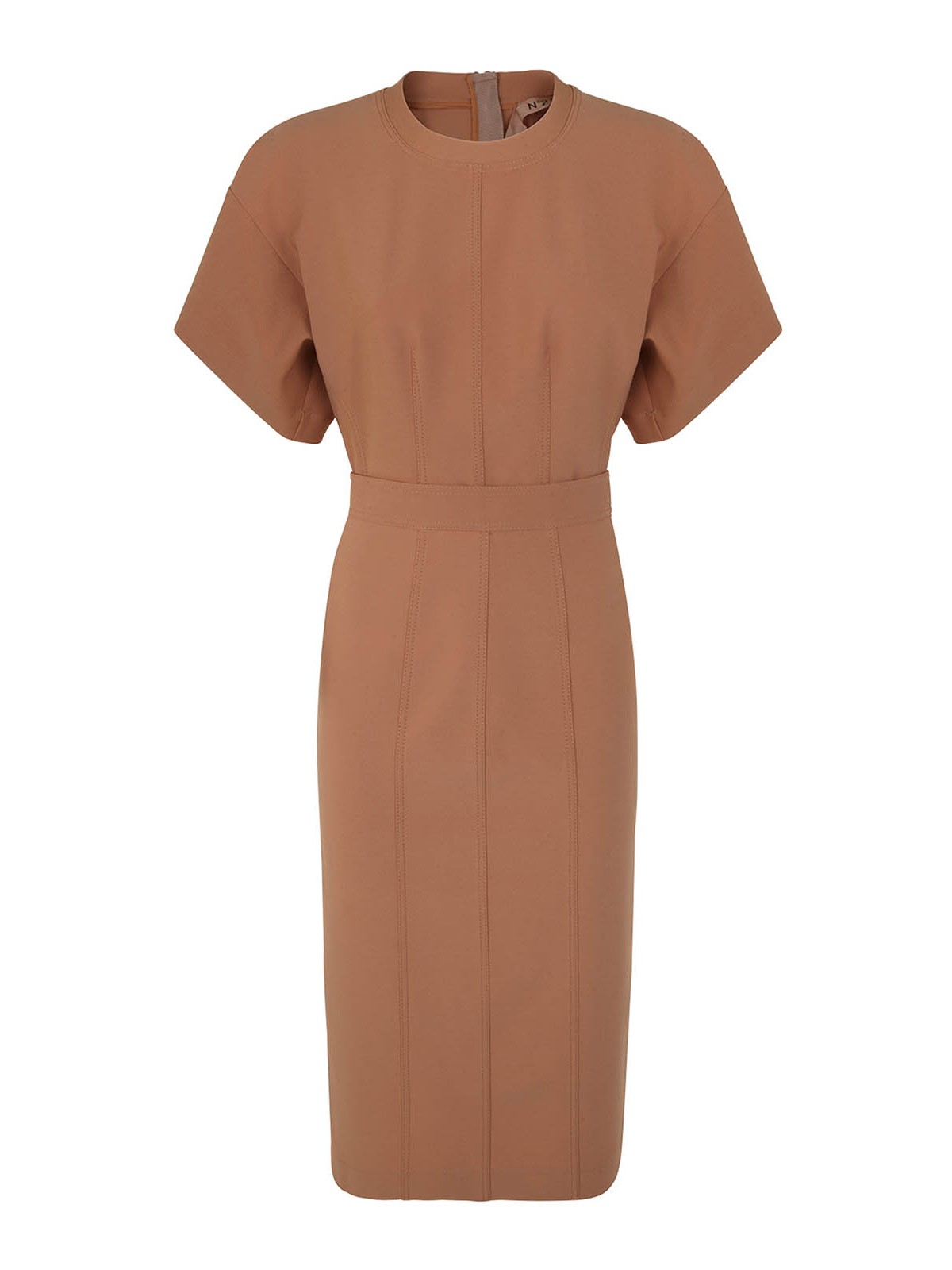 Shop N°21 Round Neck Short Sleeve Dress In Brown