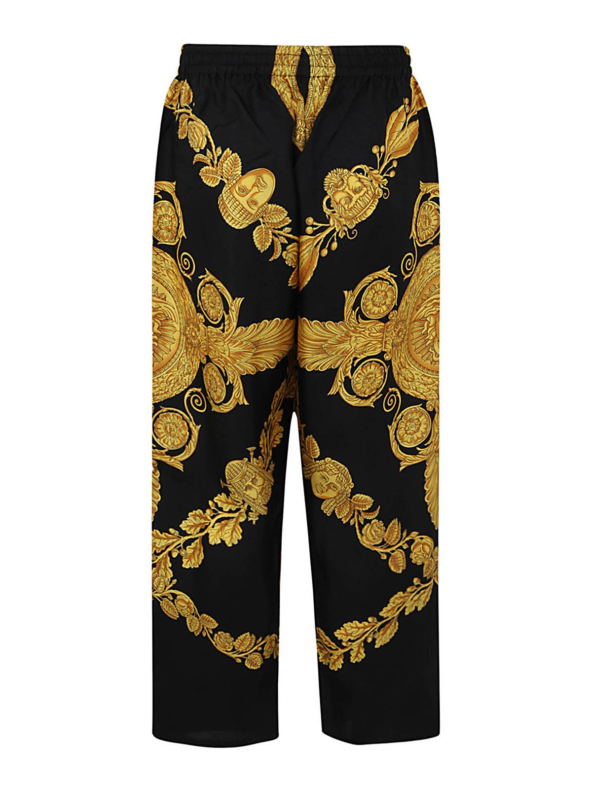 Shop Versace Twill Silk Pants With Print Details In Black