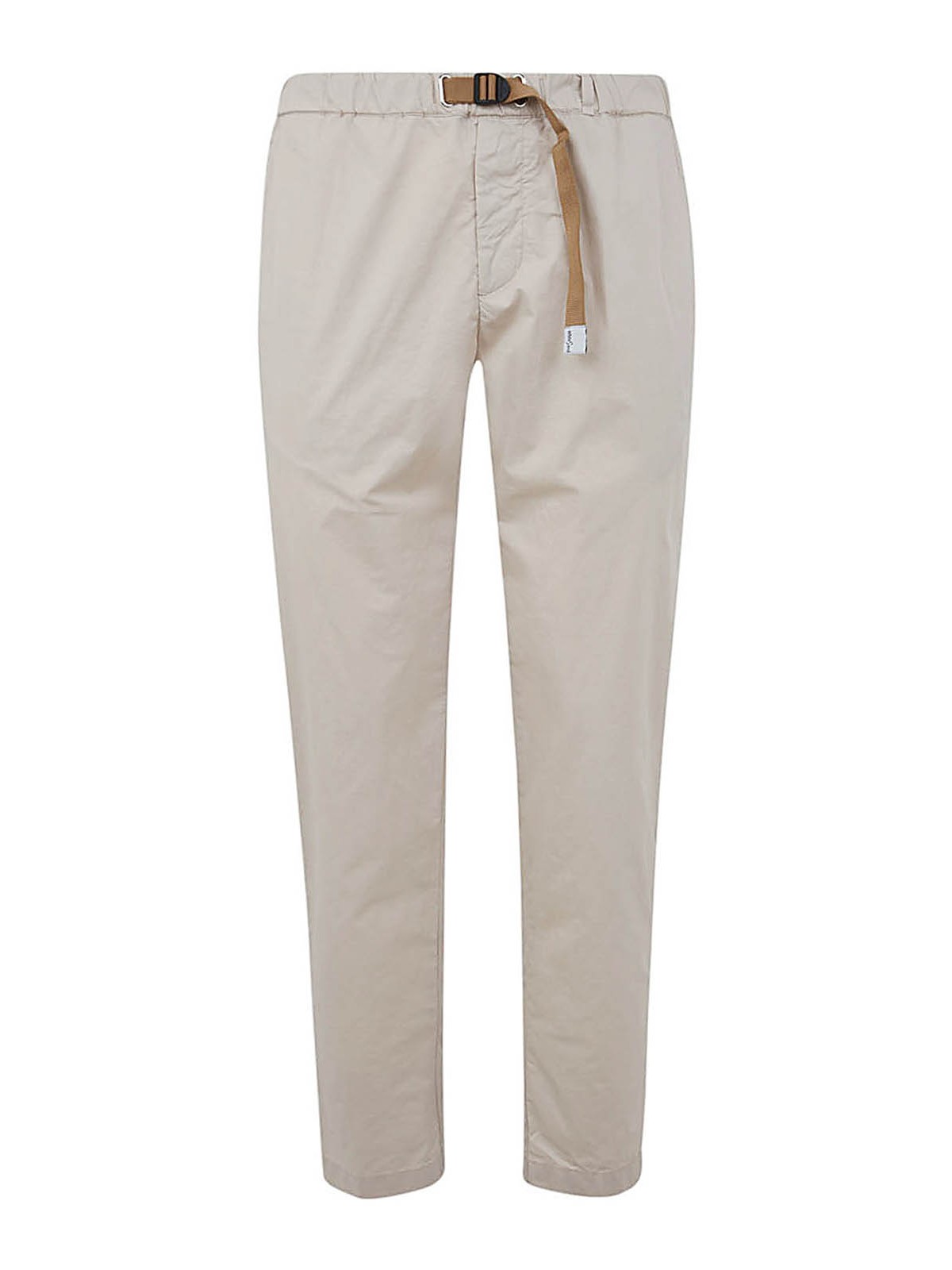 White Sand Belted Cotton Trousers In Brown