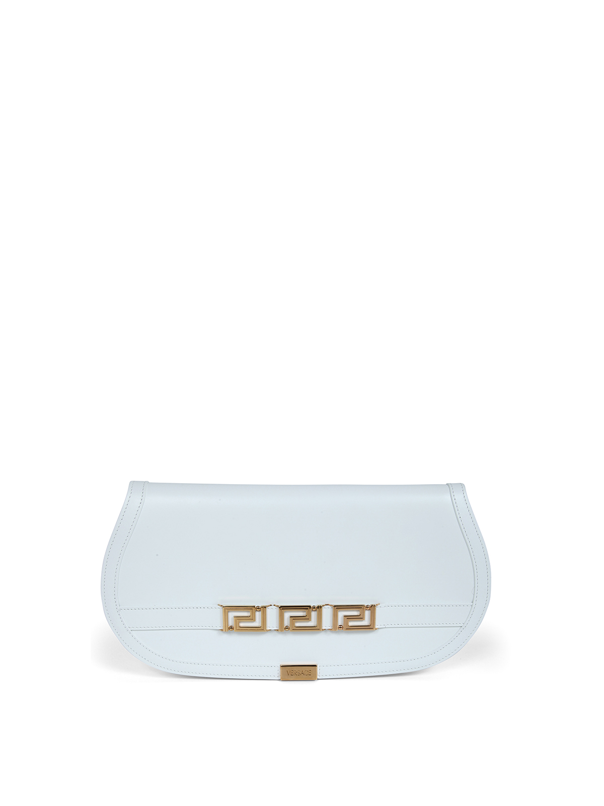 Shop Versace Leather Clutch With Hardware In White