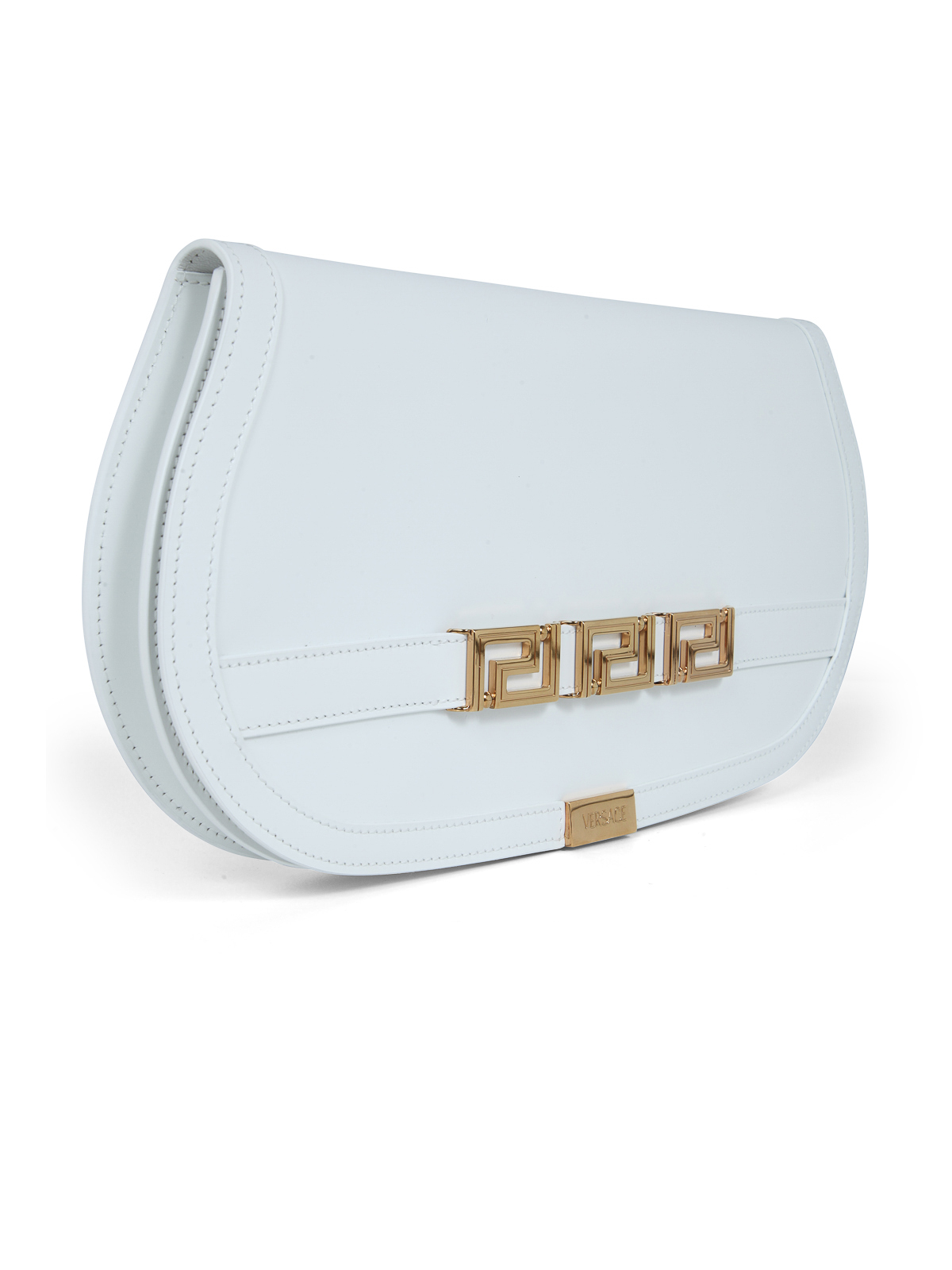 Shop Versace Leather Clutch With Hardware In White