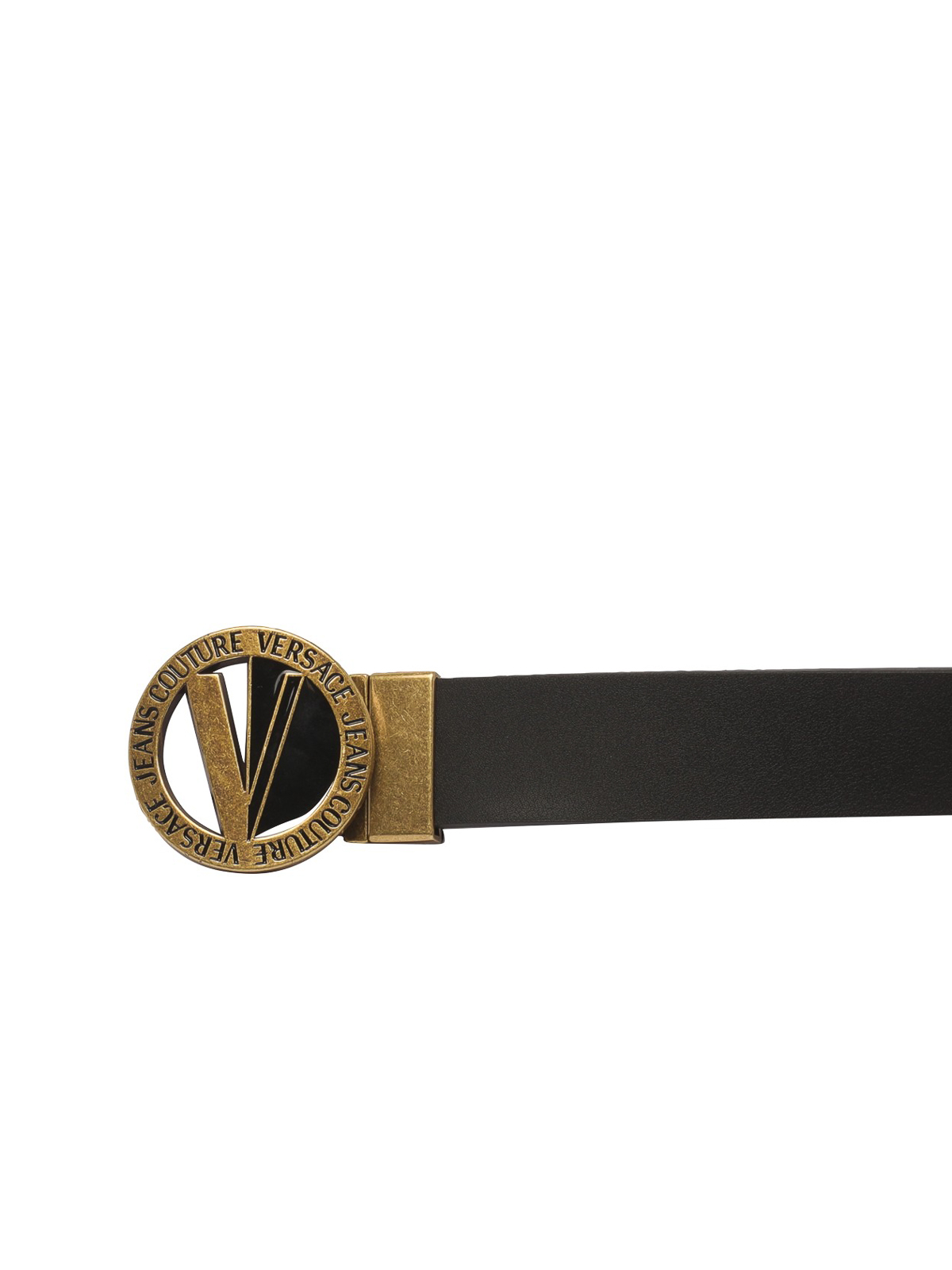 New Versace Jeans Couture Black V-Emblem Calfskin Black Belt Size