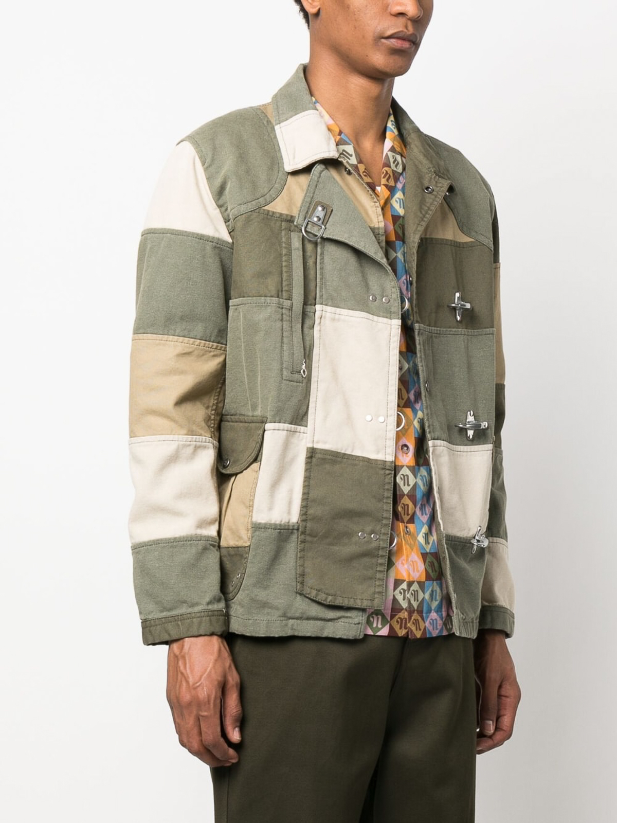 Shop Fay Patchwork Shirt Jacket In Green