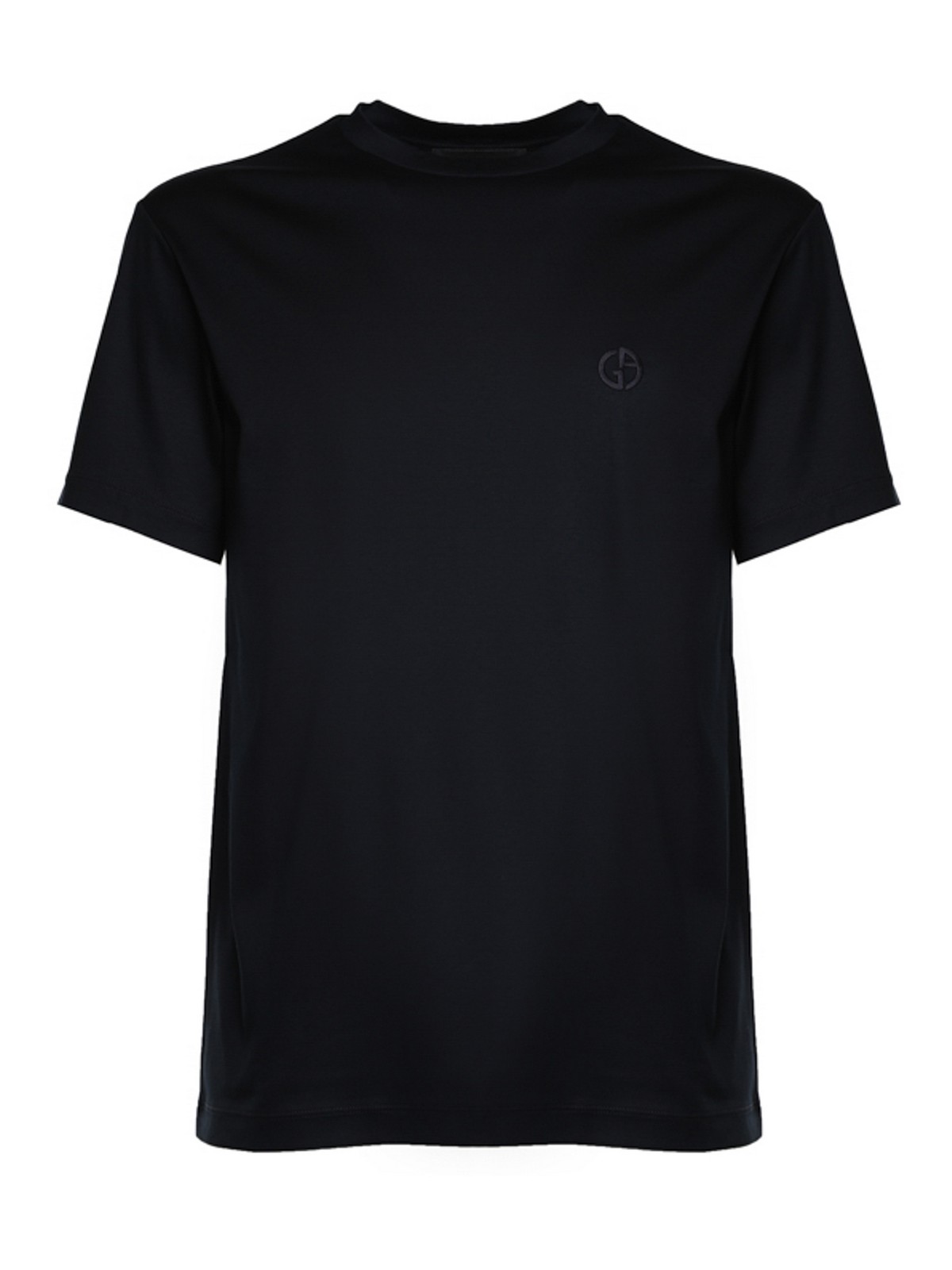 Giorgio Armani Cotton T-shirt With Embroidered Logo In Black
