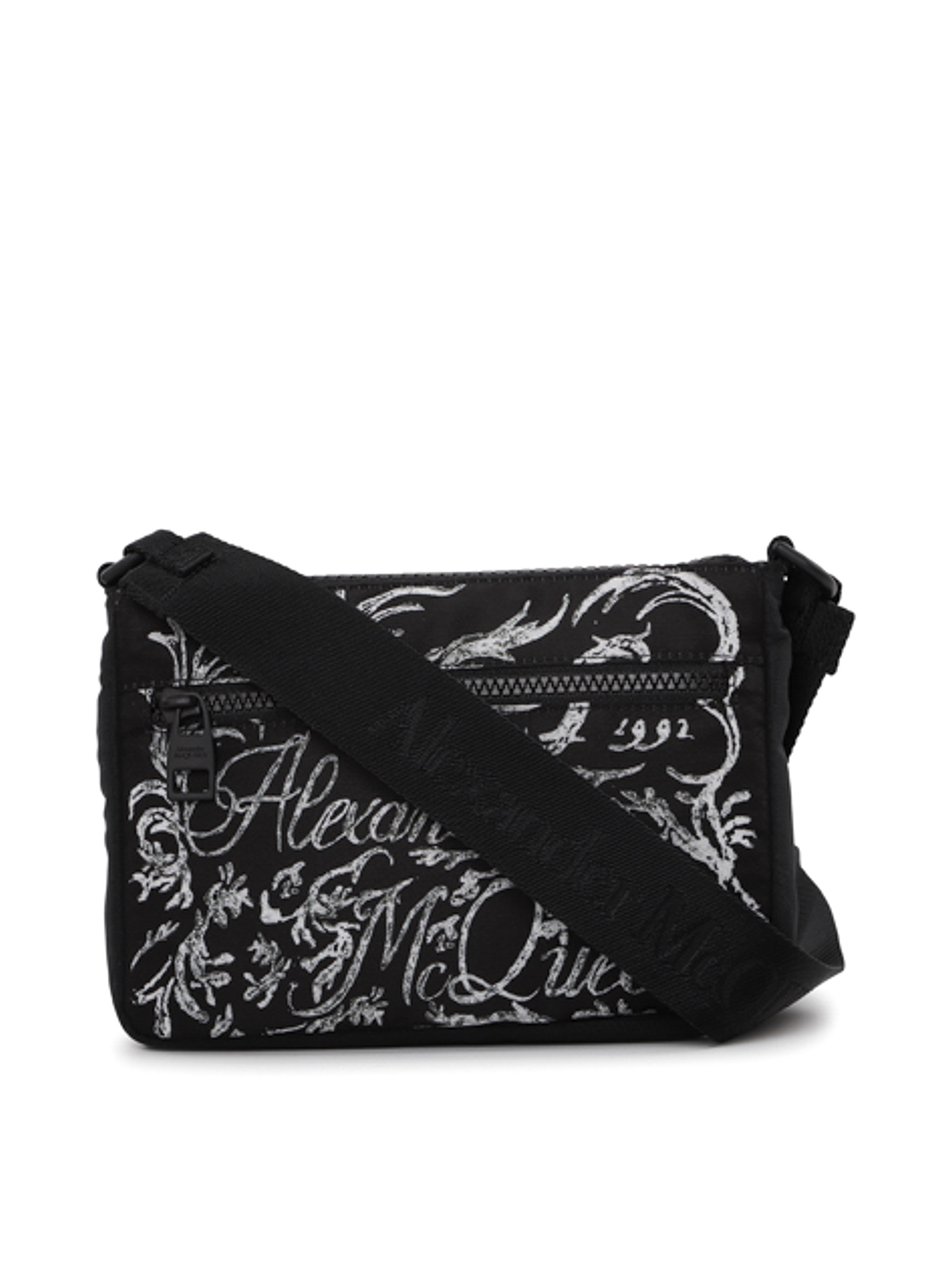 Alexander Mcqueen Shoulder Bag In Nylon With Blake Painted Logo In Contrast In Black