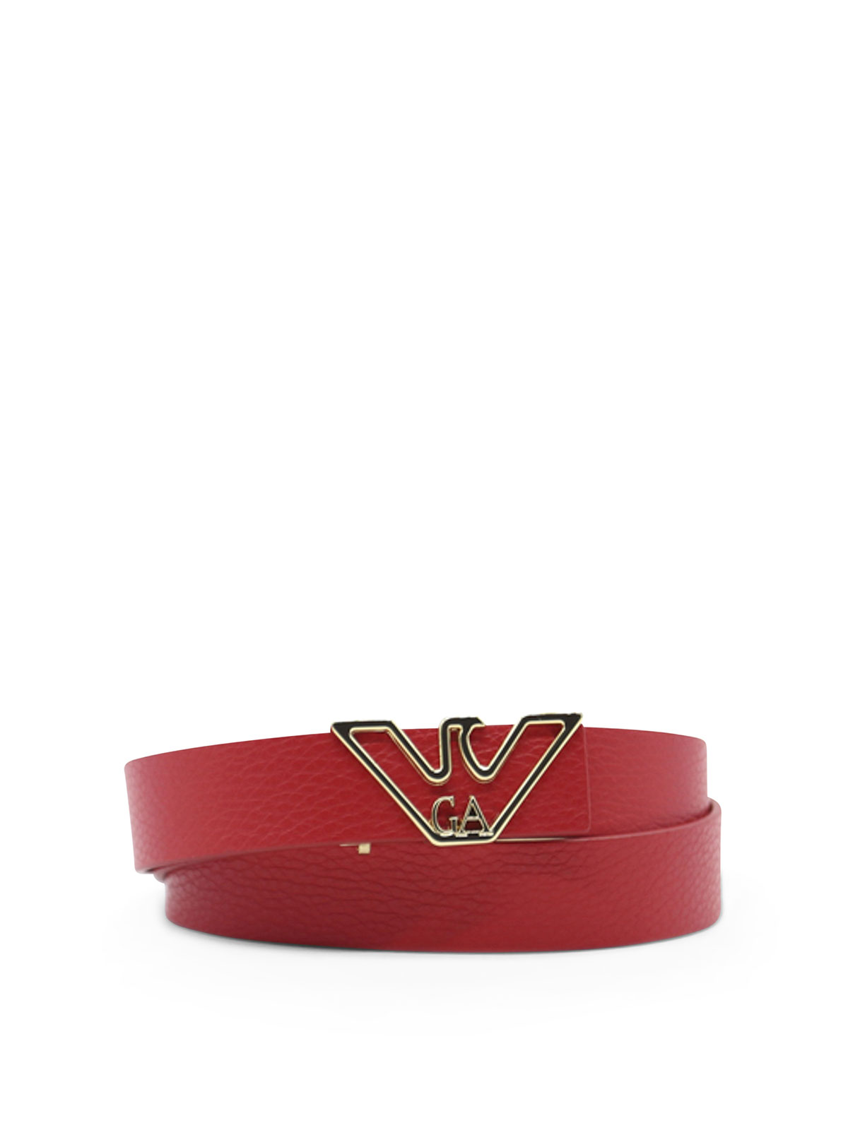 Shop Emporio Armani Hammered Leather Belt With Logoed Buckle In Red
