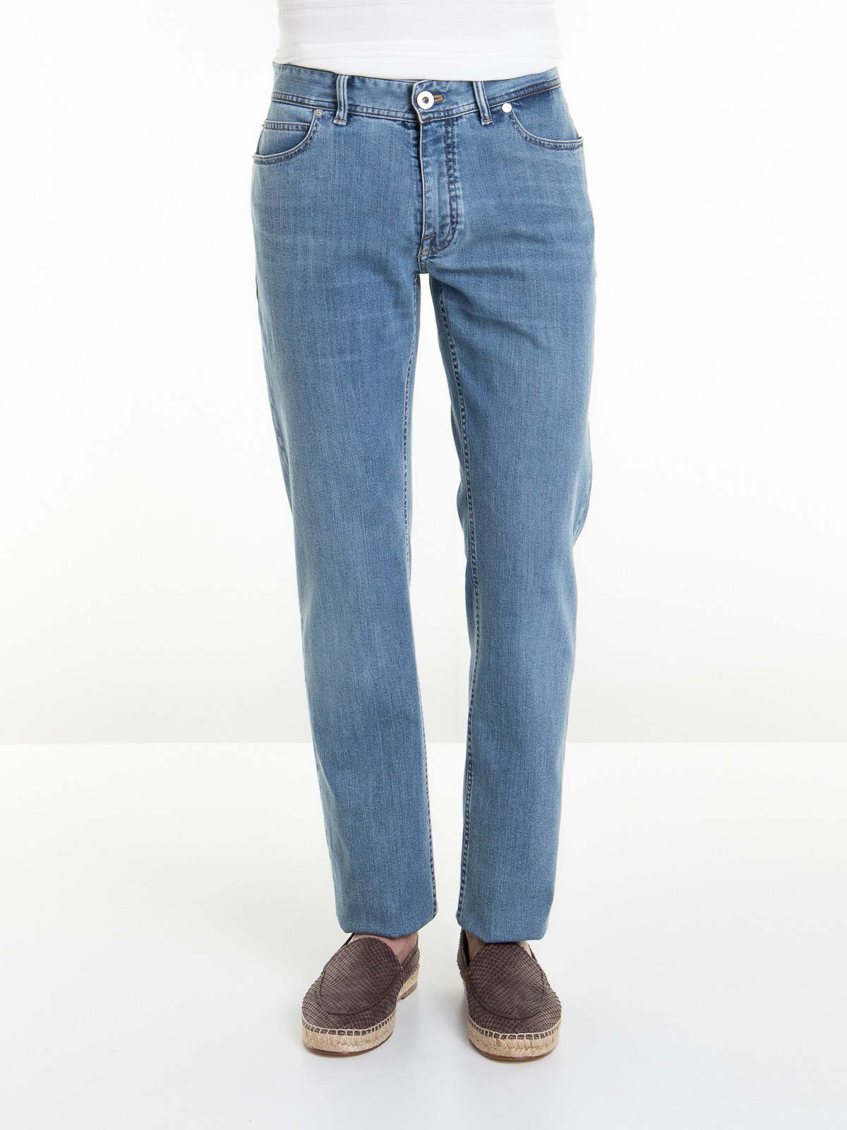 Shop Brioni Stretch Denim Jeans In Lavado Medio