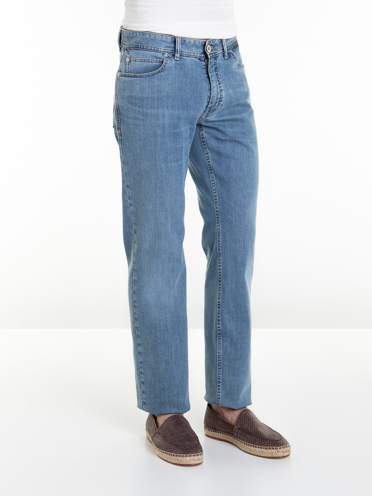 Shop Brioni Stretch Denim Jeans In Lavado Medio
