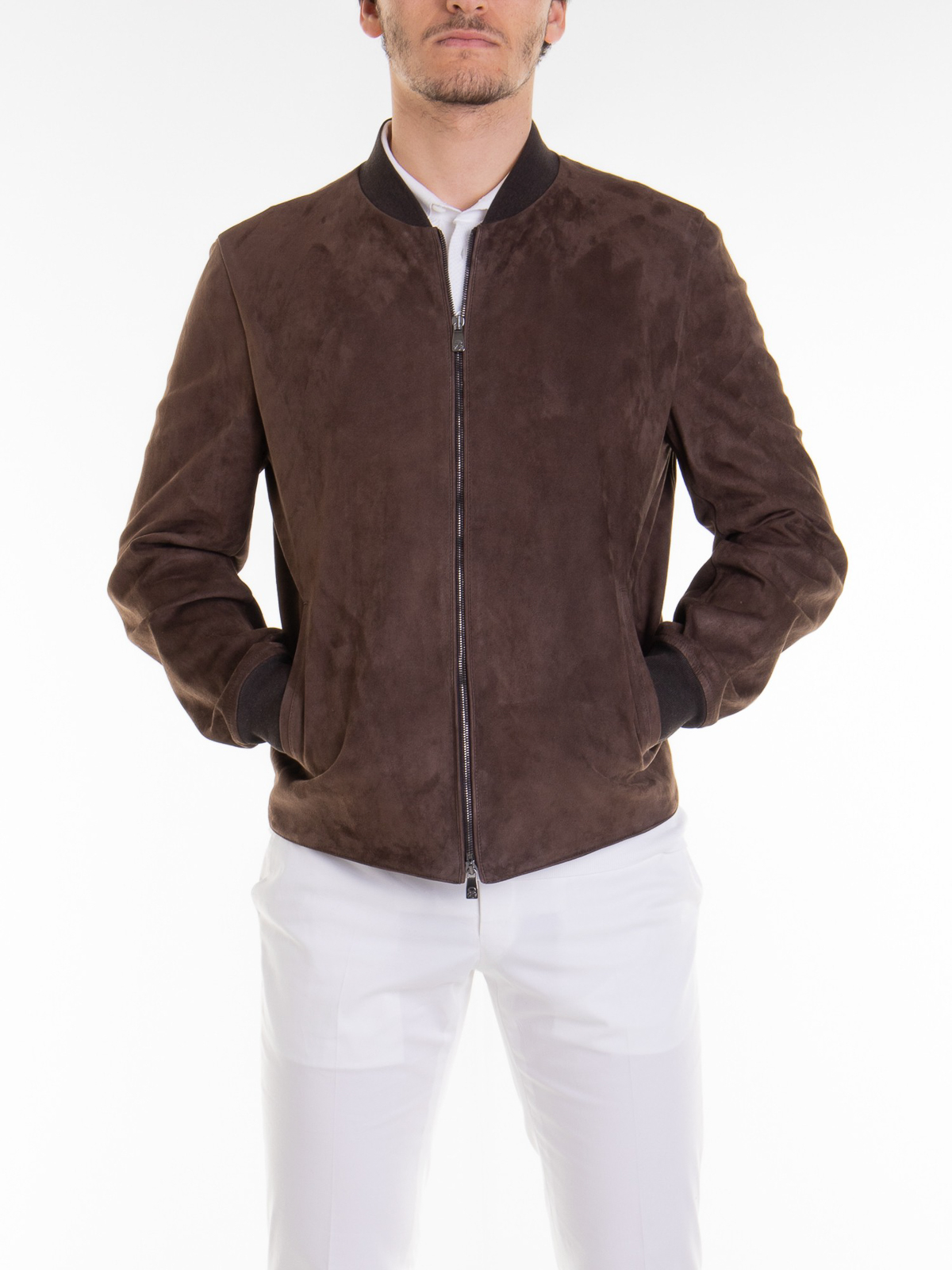 Shop Corneliani Brown Leather Jacket
