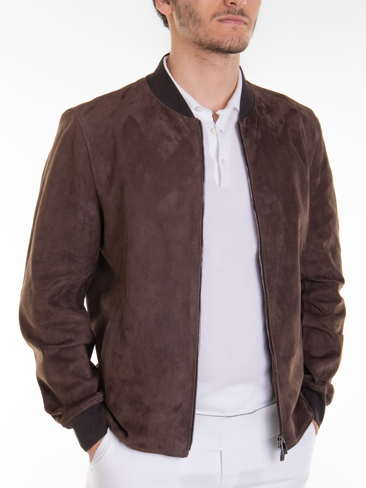 Shop Corneliani Brown Leather Jacket