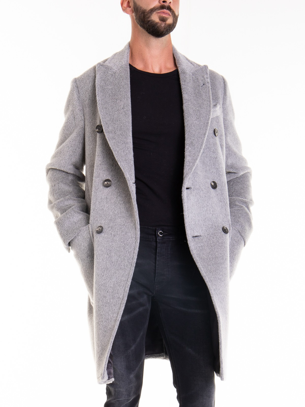 Shop Emporio Armani Grey Wool Blend Coat