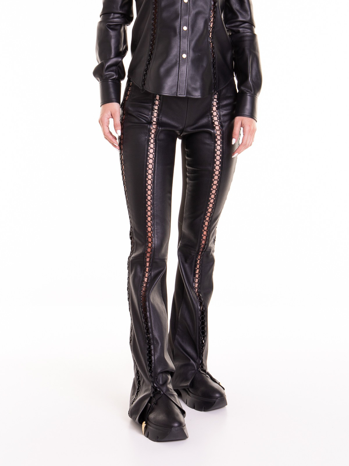 Shop Roberto Cavalli Black Leather Pants In Negro