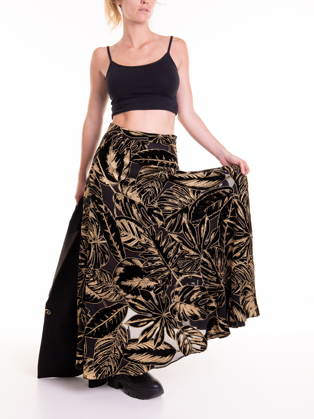Shop Roberto Cavalli Black Tech Fabric Skirt