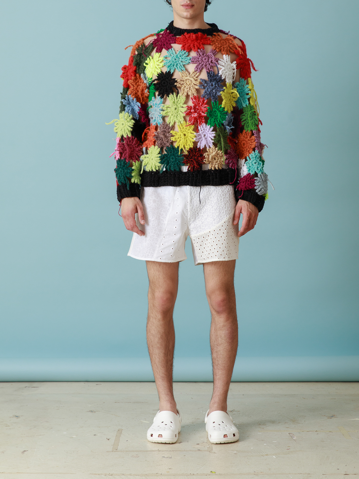 Shop Cavia Romeo Floral Motif Crochet Sweater In Multicolour