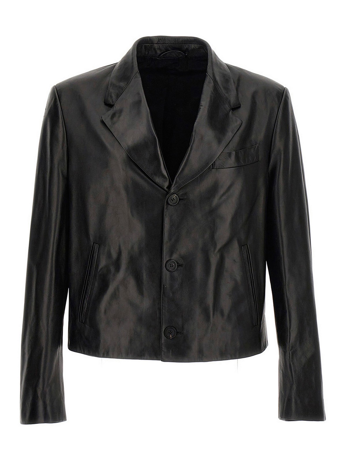 Ferragamo Leather Blazer Jacket In Black