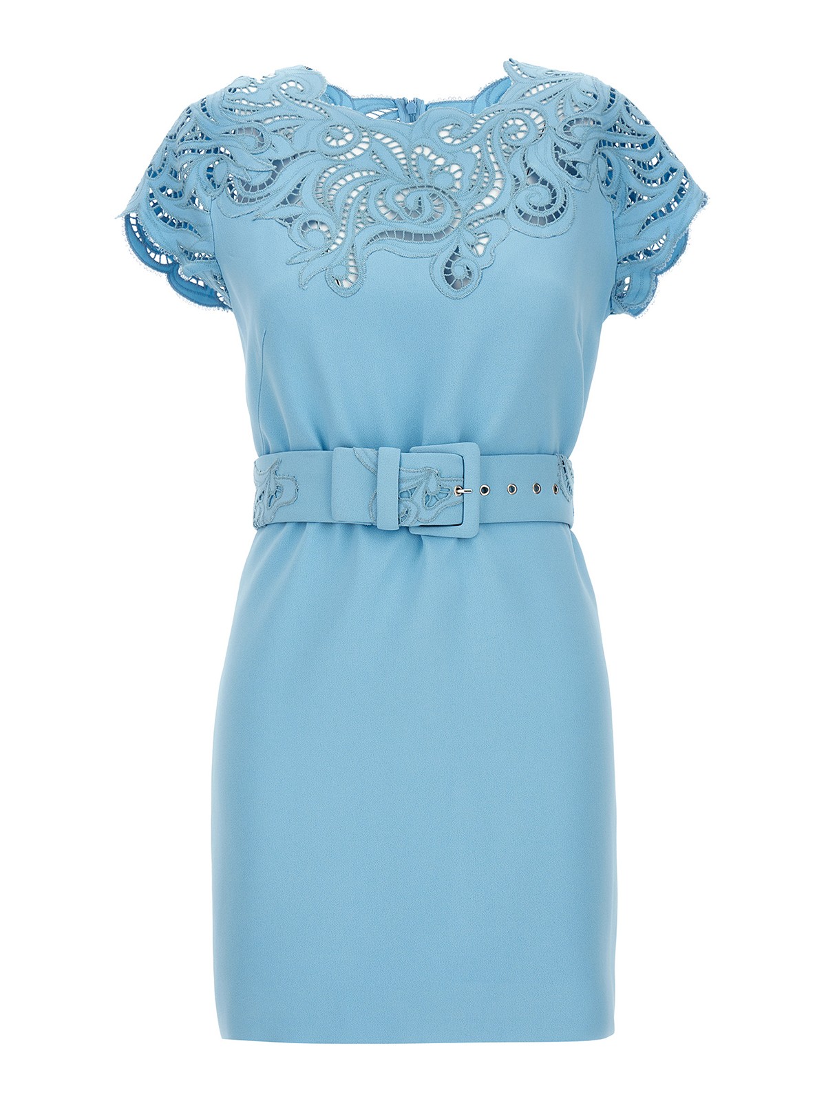 Shop Ermanno Scervino Viscose Blend Dress With Lace Detail In Azul Claro