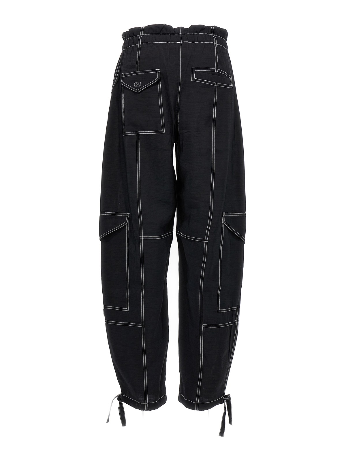 Shop Ganni Cargo Viscose Pants In Black