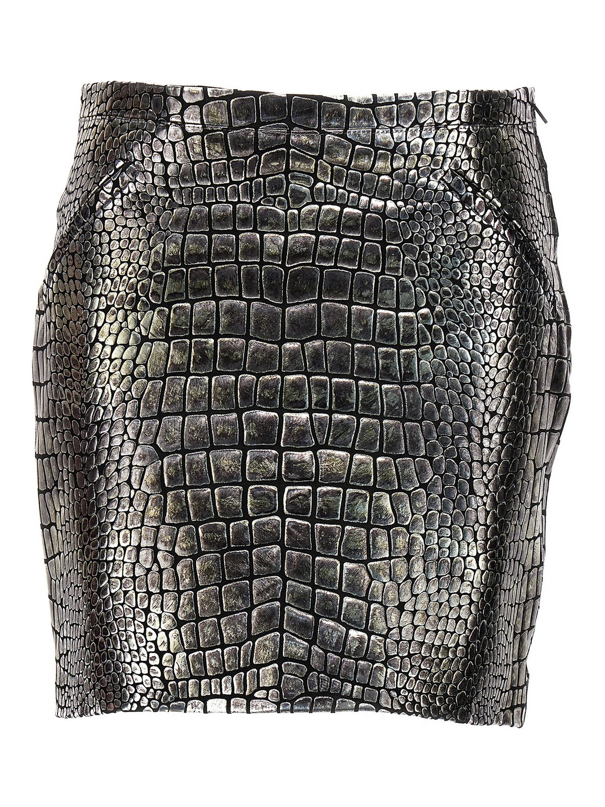 Shop Tom Ford Laminated Croc Skirt In Silver