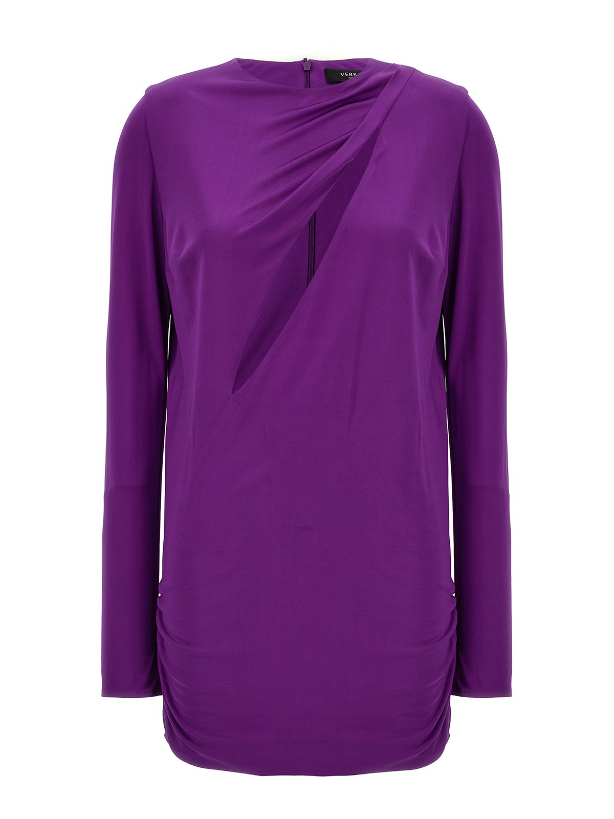 Shop Versace Cut Out Jersey Dress In Púrpura