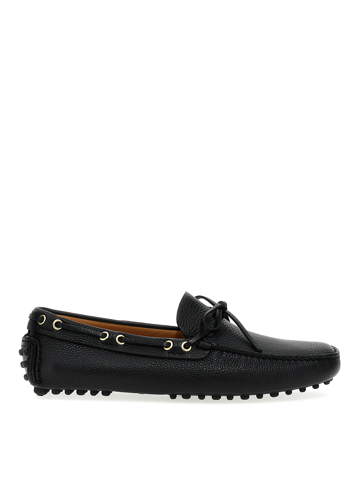 Car Shoe Leather Loafers With Bow Detail In Black