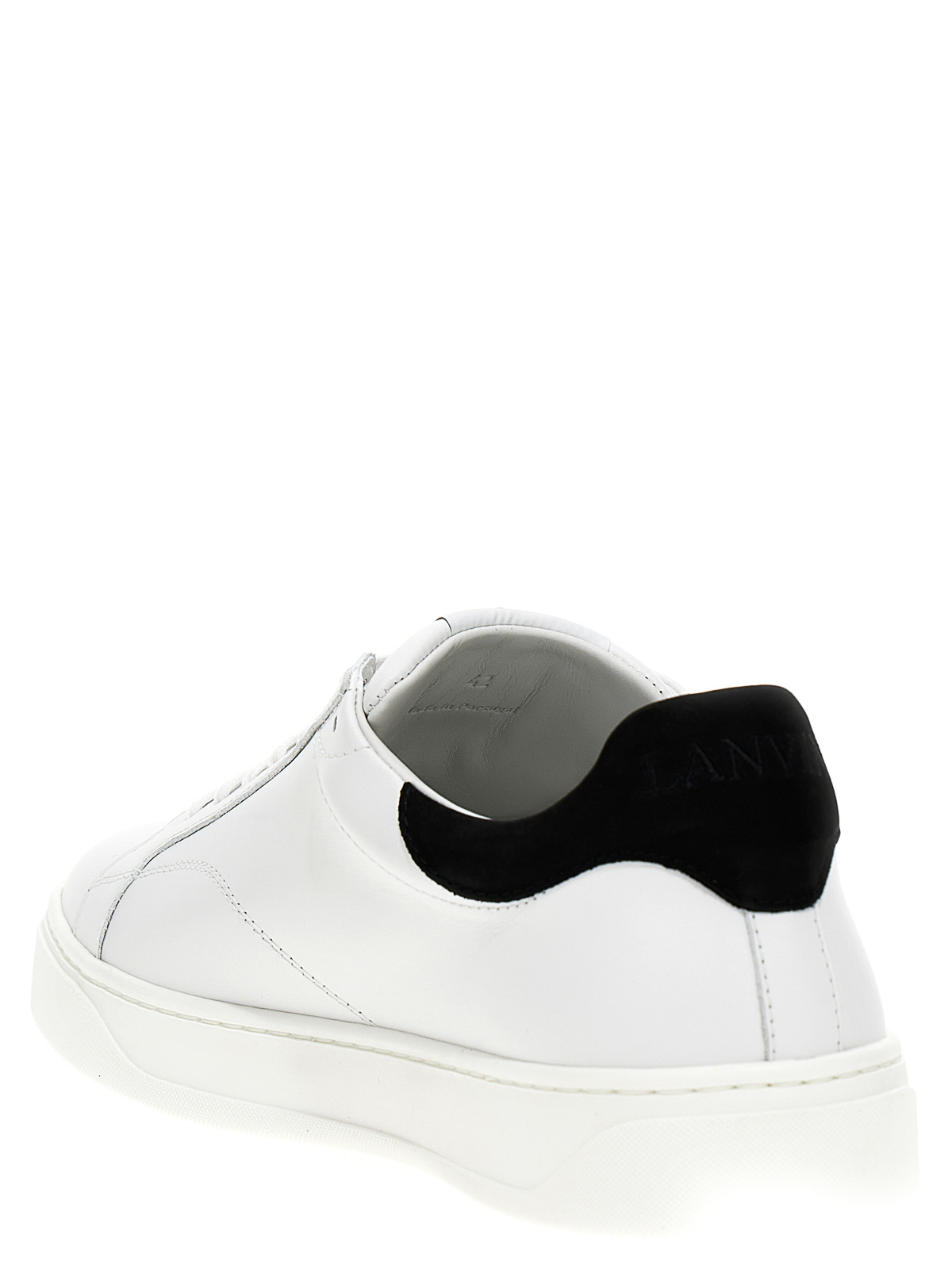 Shop Lanvin Leather Sneakers With Contrast Heel In Blanco