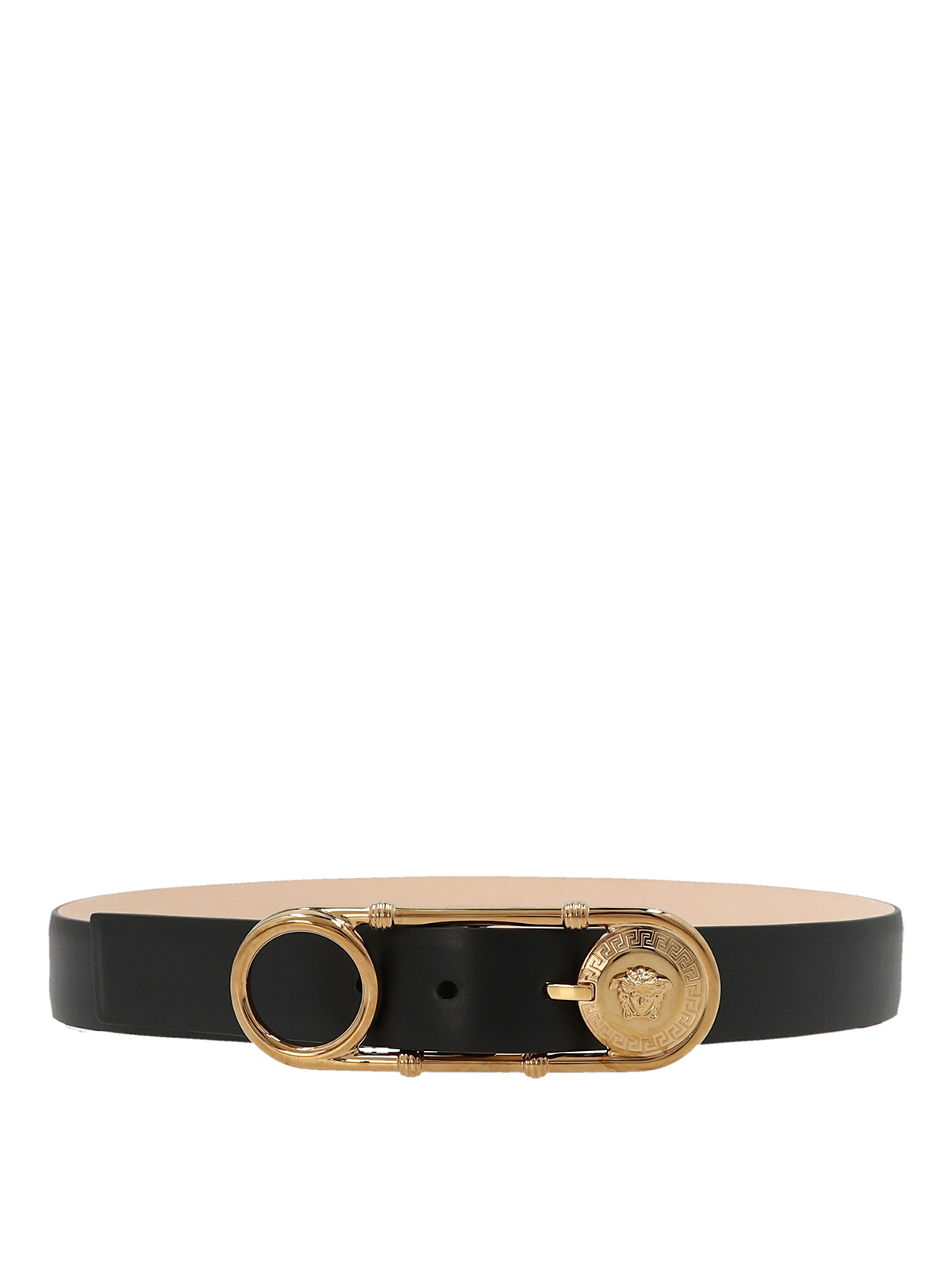 Versace Leather Belt With Buckle In Negro