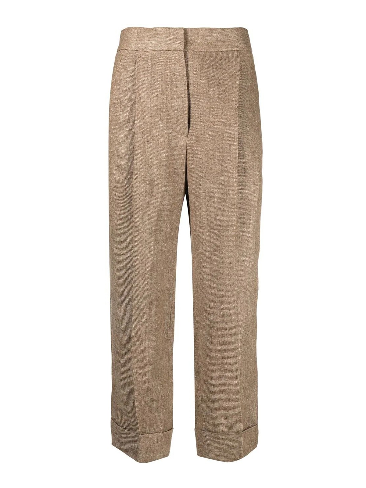 Brunello Cucinelli Linen Trousers With Turn Ups In Gold