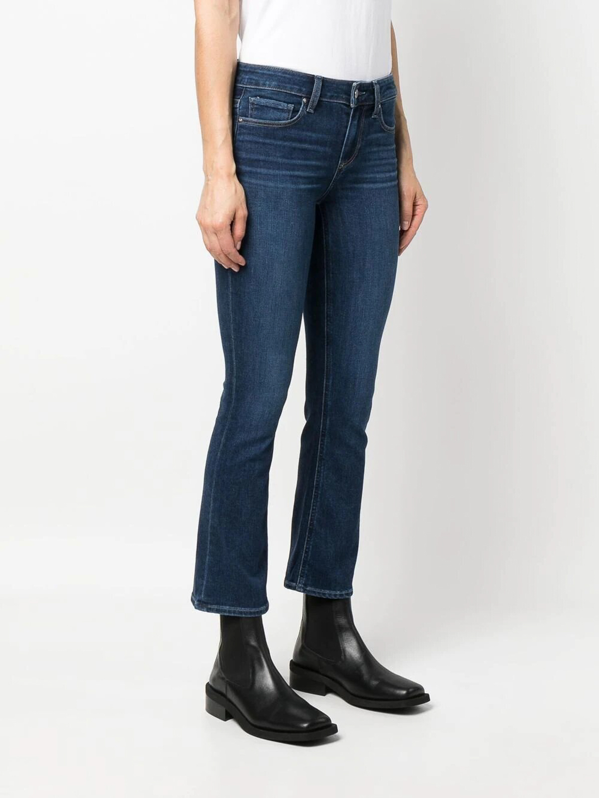 Shop Paige A Mid-rise Cropped Flare Jeans In Dark Wash