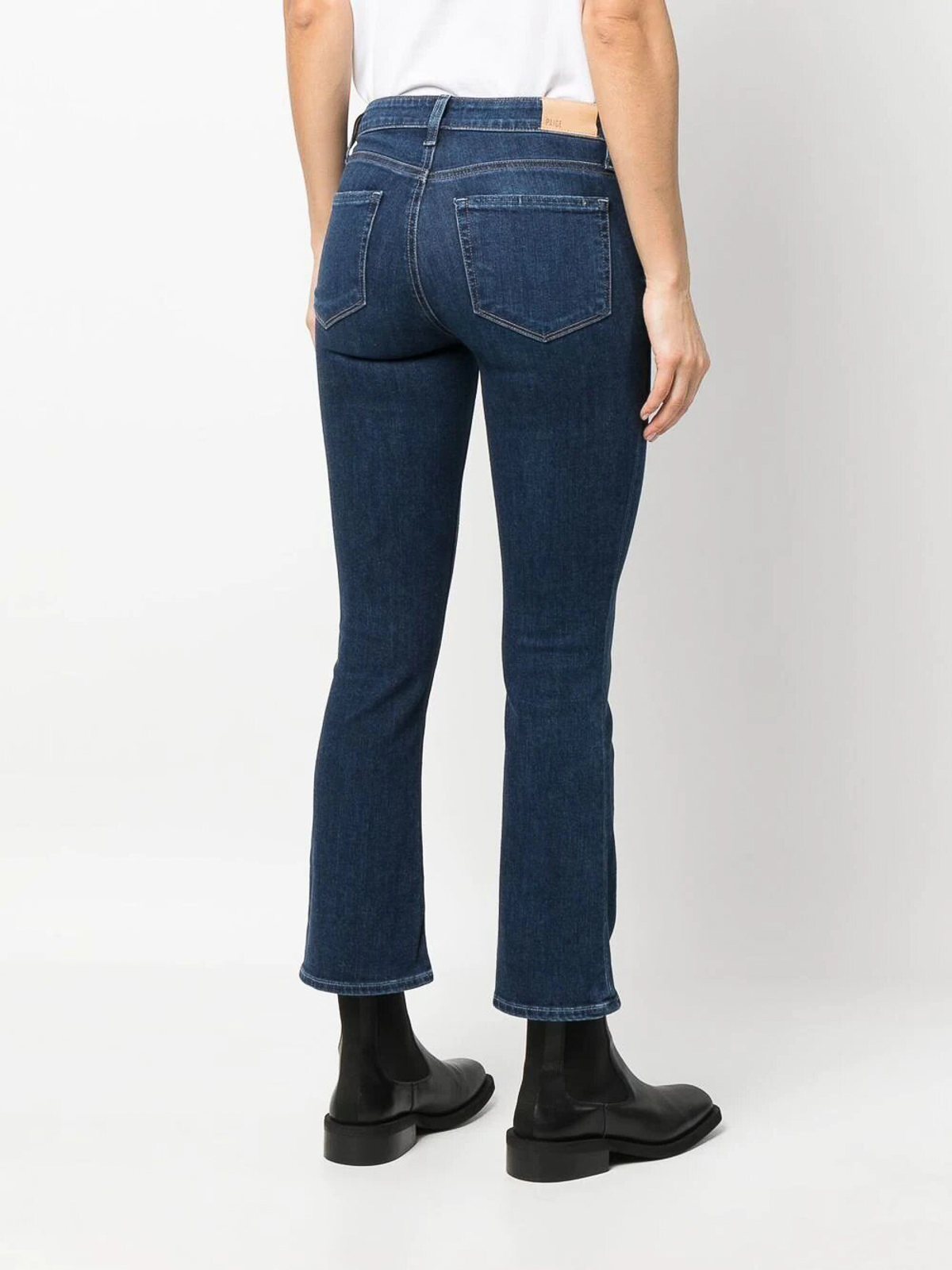 Shop Paige A Mid-rise Cropped Flare Jeans In Dark Wash