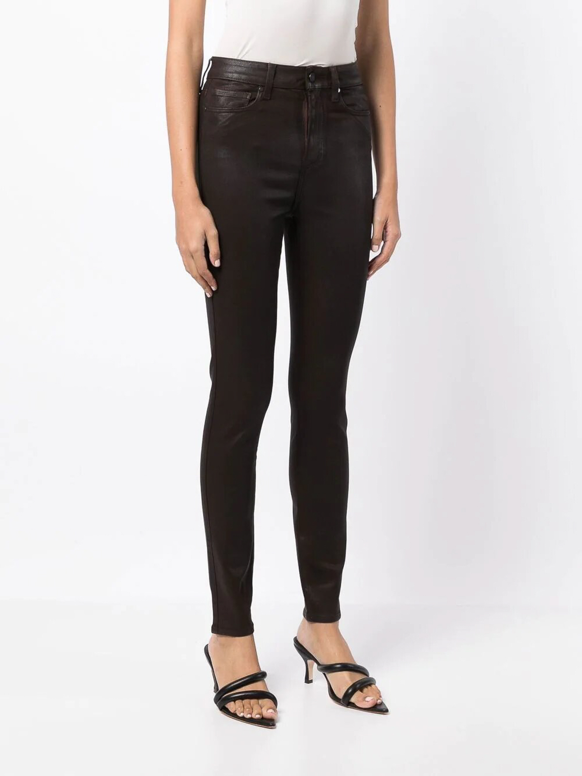 Shop Paige Skinny Leather Trousers In Marrón