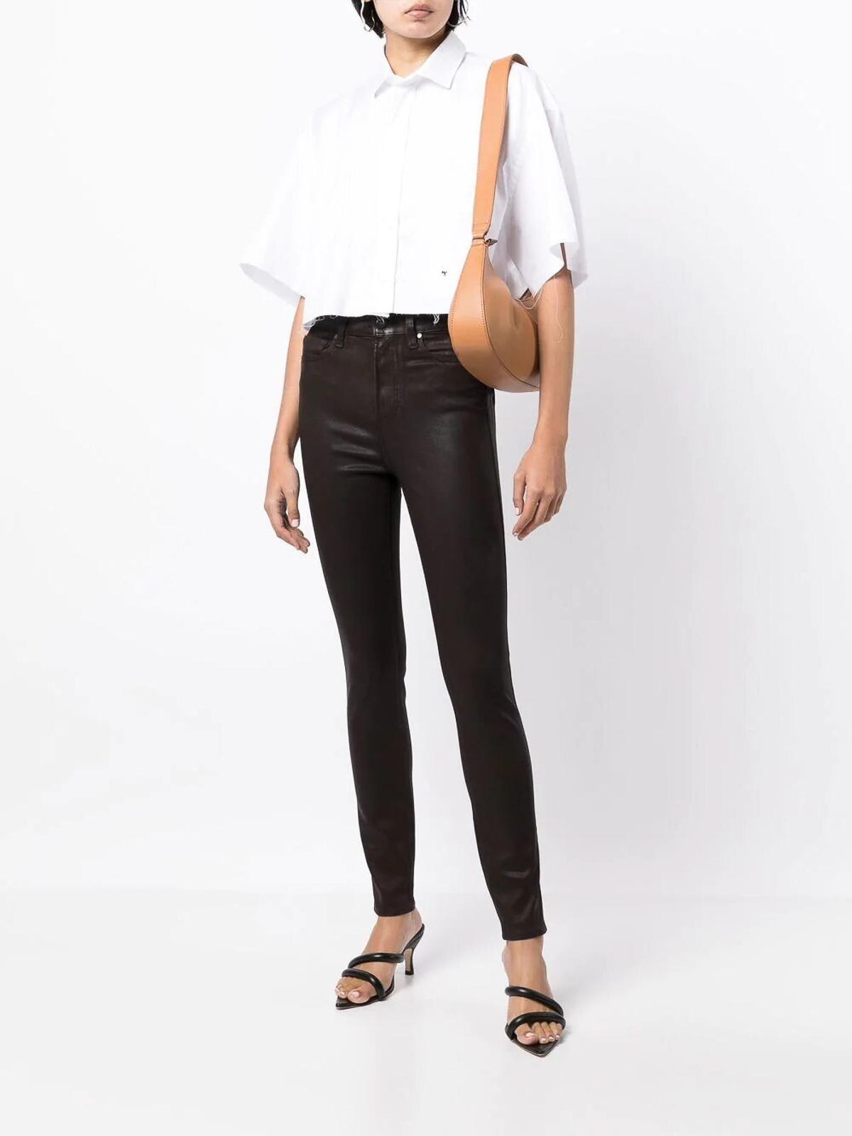 Shop Paige Skinny Leather Trousers In Marrón