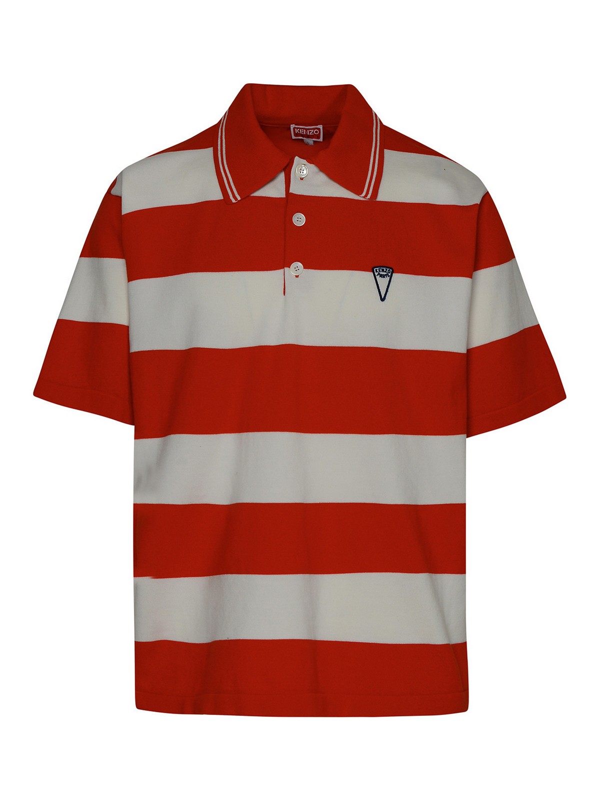 Kenzo Orange Striped Cotton Polo Shirt In Red