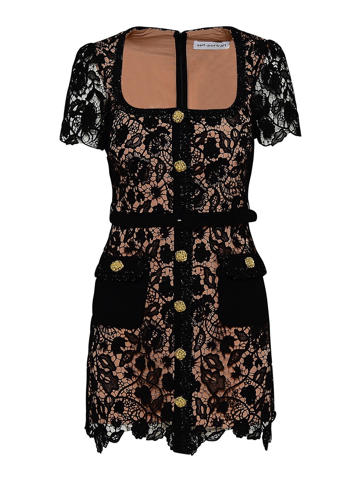 Self Portrait Dress with gold button detail | RS23028SBBLACK