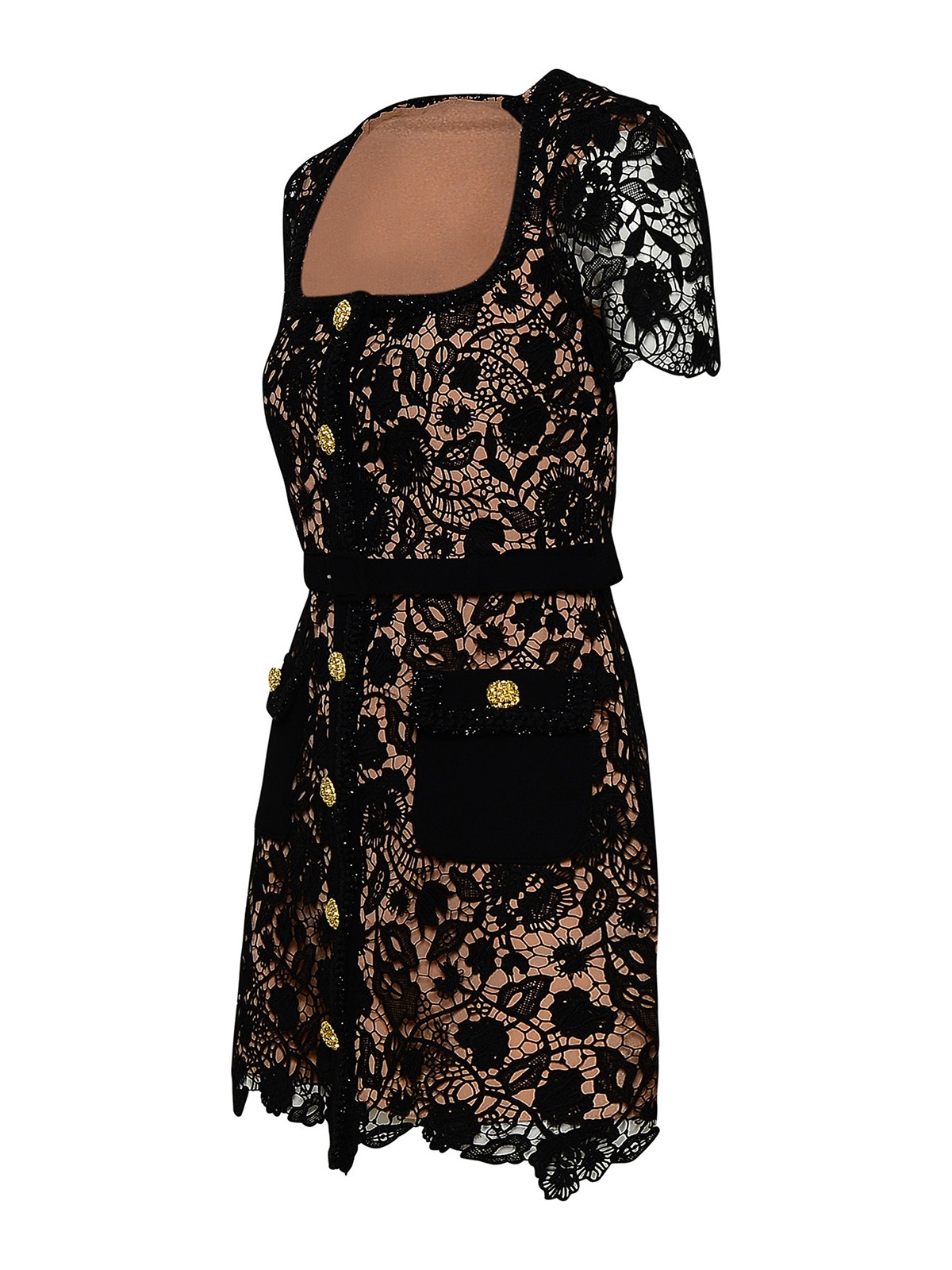Self Portrait Dress with gold button detail | RS23028SBBLACK