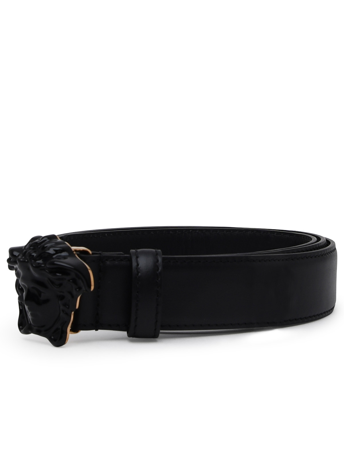 Versace Medusa Gold Buckle Black Leather Belt