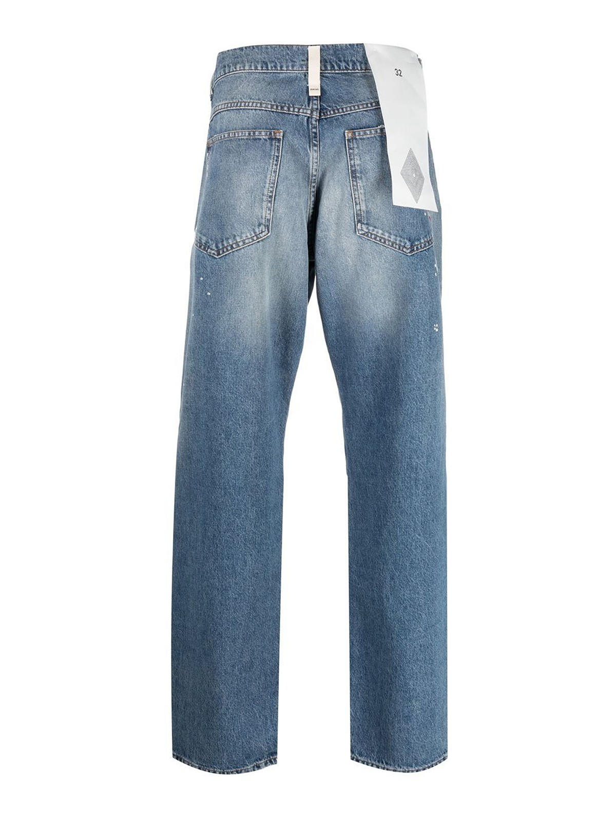 Shop Amish Logo-patch Washed-denim Trousers In Light Wash