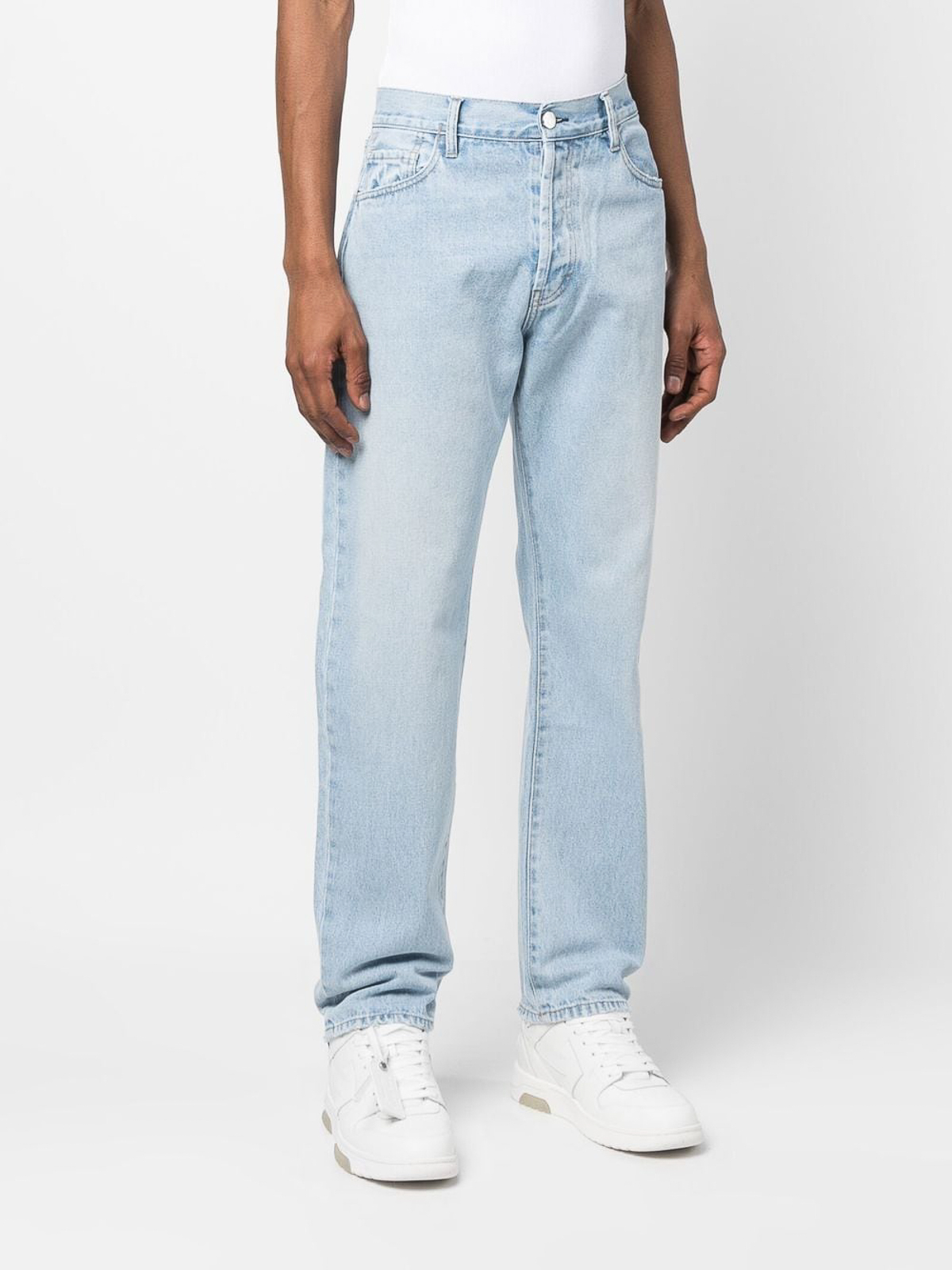 Shop Aries Logo-patch Straight-leg Jeans In Blue
