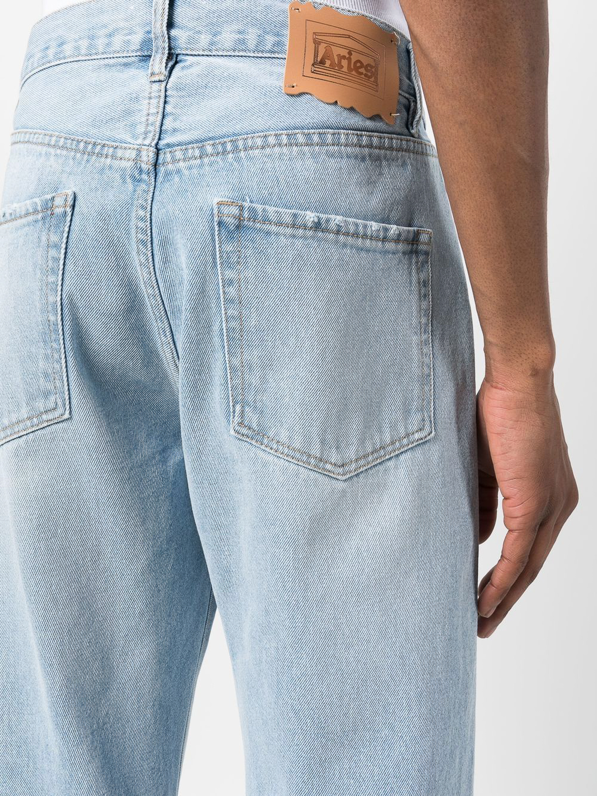 Shop Aries Logo-patch Straight-leg Jeans In Blue