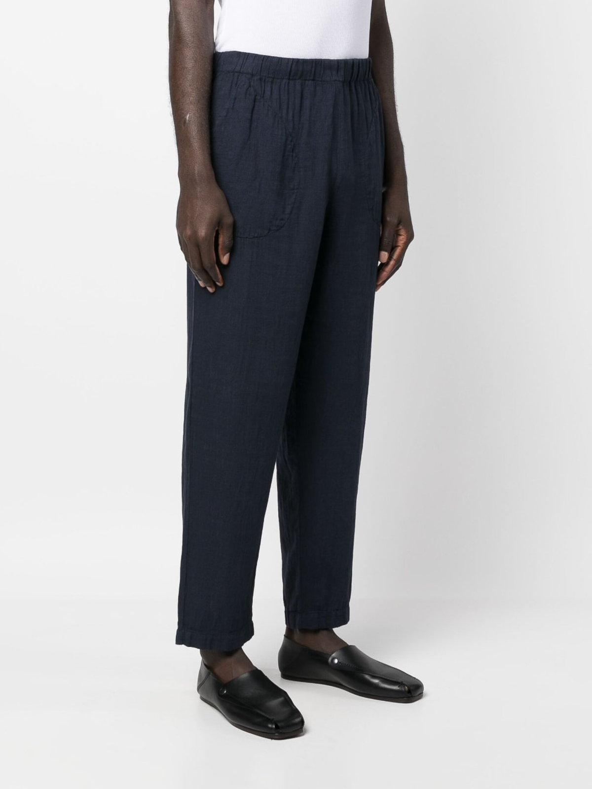 Shop Barena Venezia Elasticated-waistband Straight-leg Trousers In Azul