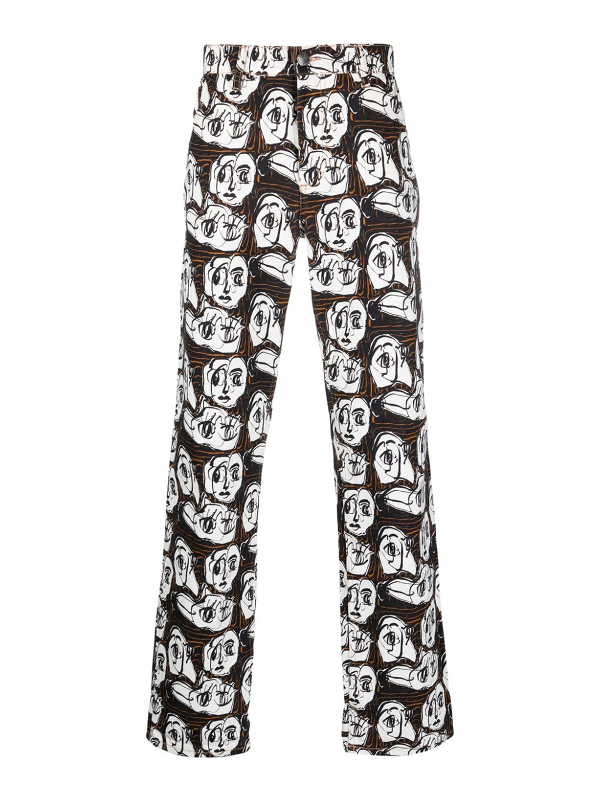 Charles Jeffrey Loverboy Black Art Face Print Straight-leg Jeans In White