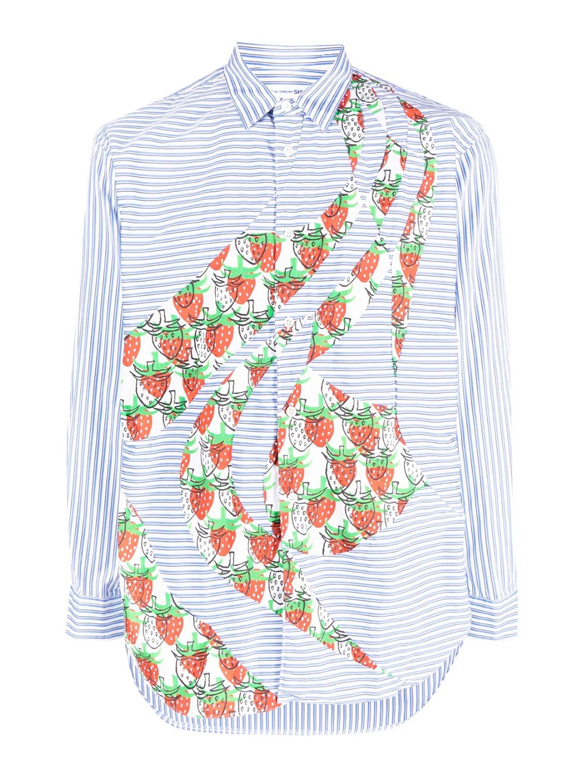 Comme Des Garçons Strawberry-motif Striped Shirt In White