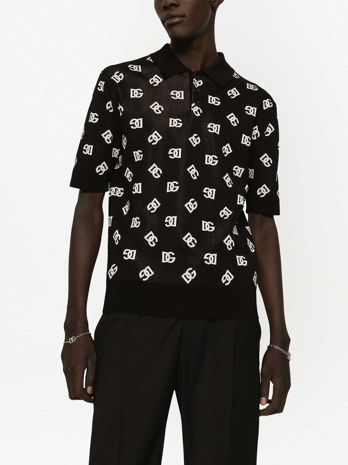Dolce & Gabbana Intarsia-knit polo shirt - Black