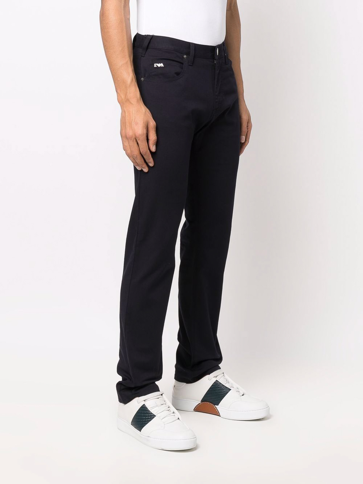 Shop Emporio Armani Navy-blue Cotton-blend Slim-cut Denim Jeans In Dark Wash