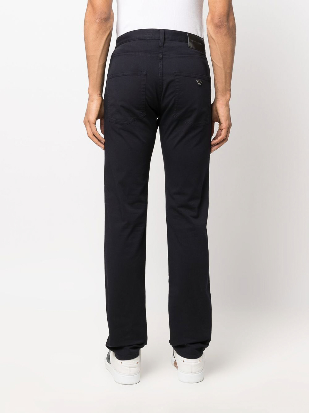Shop Emporio Armani Navy-blue Cotton-blend Slim-cut Denim Jeans In Dark Wash
