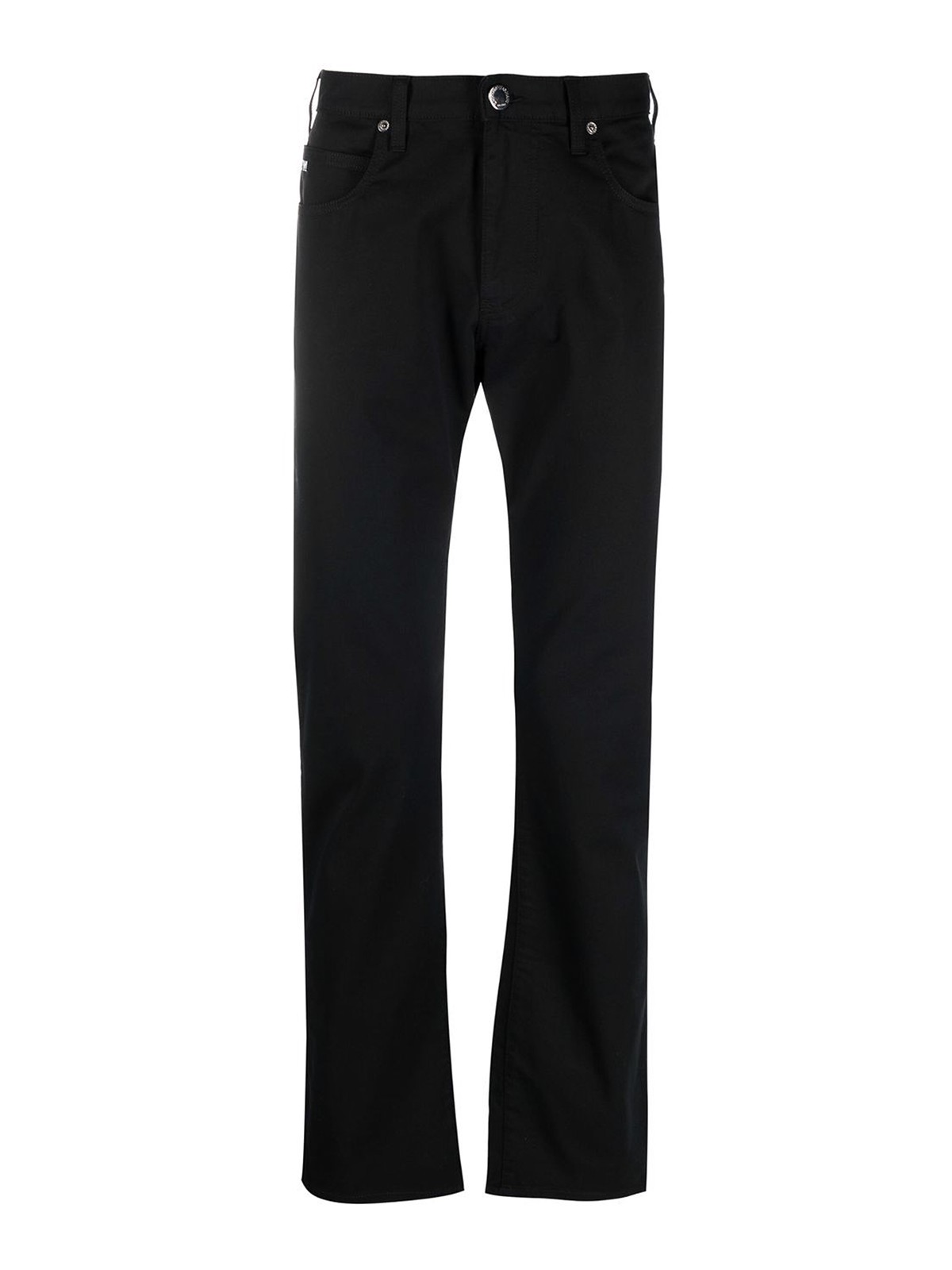Shop Emporio Armani Black Stretch Cotton Straight-leg Trousers