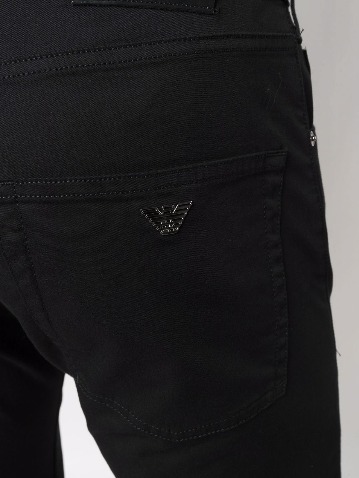 Shop Emporio Armani Black Stretch Cotton Straight-leg Trousers
