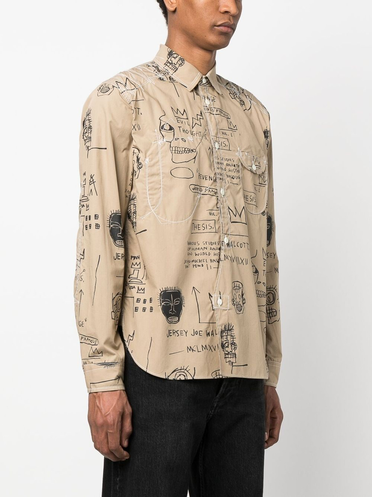 Shop Junya Watanabe Graphic-print Cotton Shirt In Beige