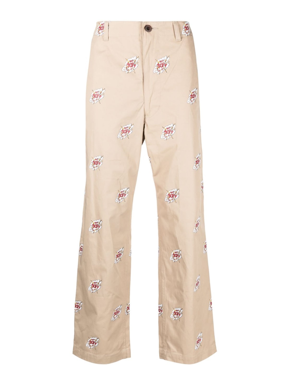 Shop Junya Watanabe Graphic-print Cotton Trousers In Beige