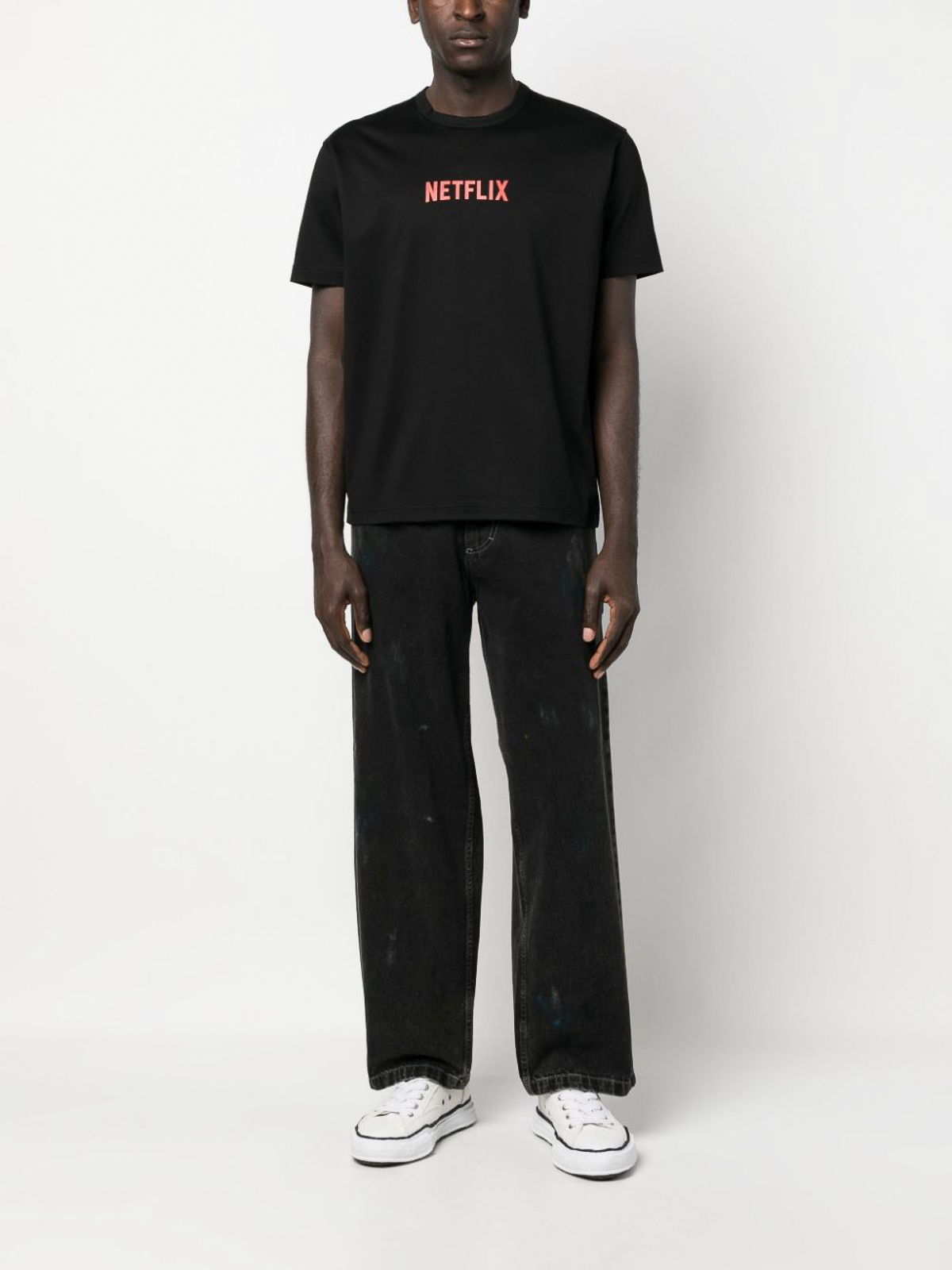 Shop Junya Watanabe Netflix-print Cotton T-shirt In Black